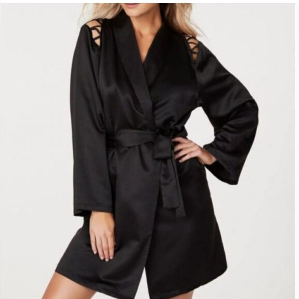 Frederick's of Hollywood Black Satin Robe